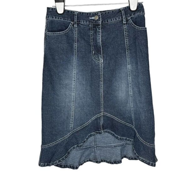 Live A Little Vintage Y2K Ruffled Hem Denim Skirt 4 High Low Stretch - Picture 1 of 7